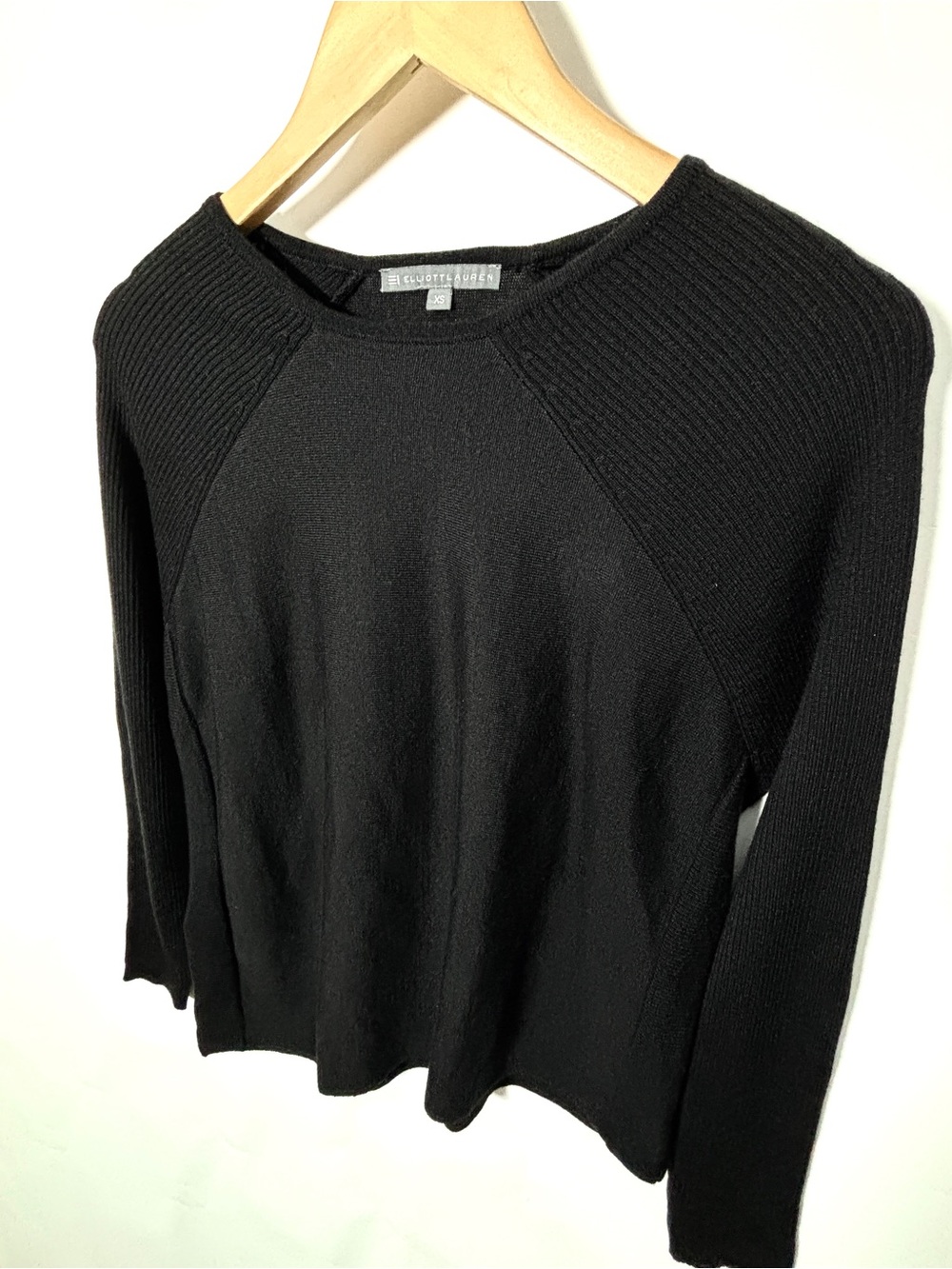 Elliott Lauren Black Crewneck Wool Blend Sweater Top Ribbed Asymmetrical Top XS